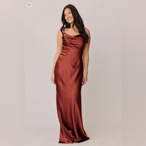 Revelry Skye Satin Dress in Terracotta Rust